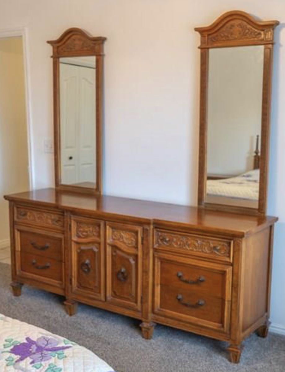 Triple Dresser, mirrors, nightstands and headboard