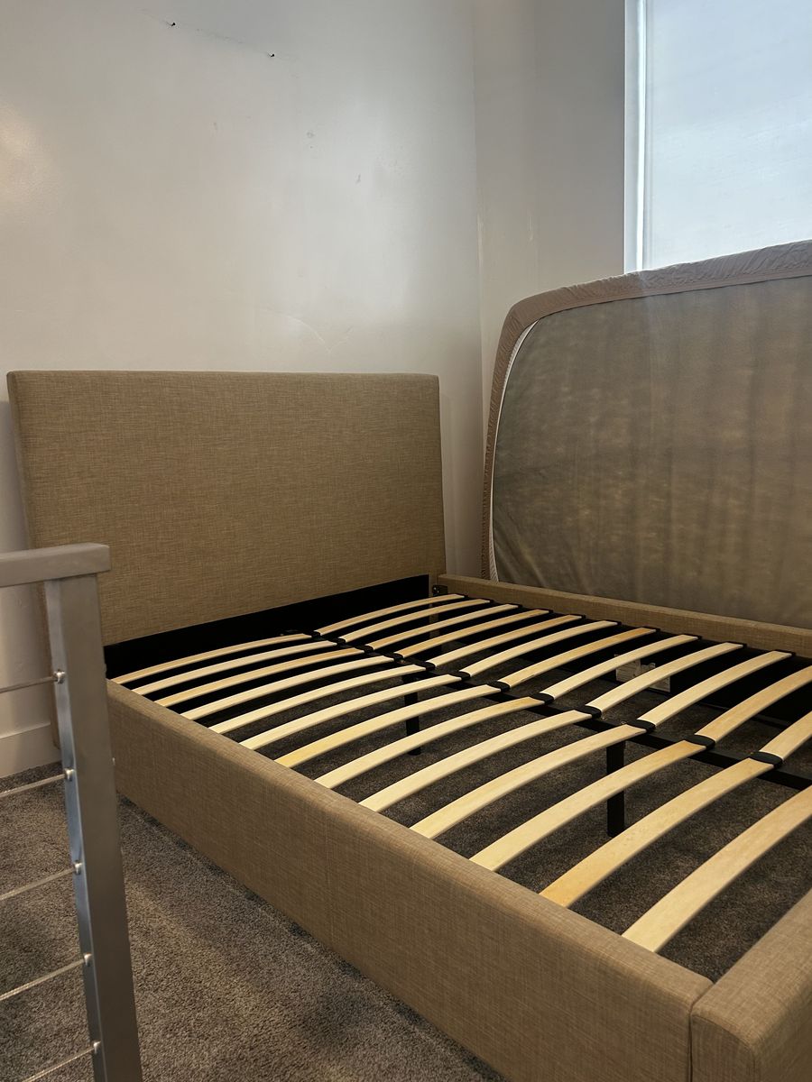 Queen Beige Bed with Headboard