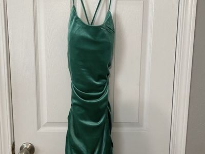 Velvet Evergreen Ruched Bodycon Mini Dress with Lace up Back