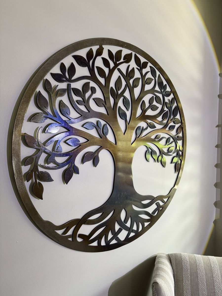 Large Metal Tree of Life Wall Art Decor - Intricate Design, Fire Finish, approx 35”