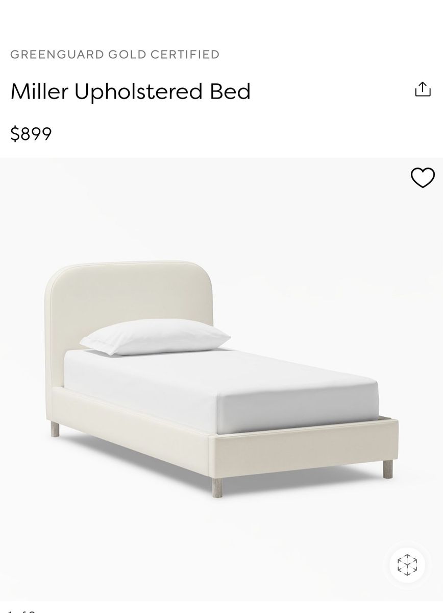 TWO Pottery barn teen Miller Upholstered Beds - Greenguard Gold Certified White Twin Size and dresser 