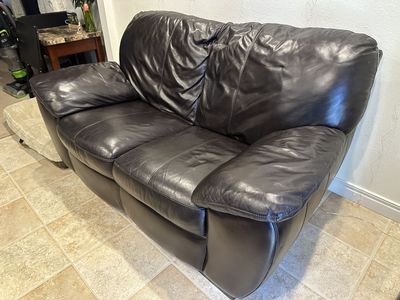 Dark Brown Leather Love Seat