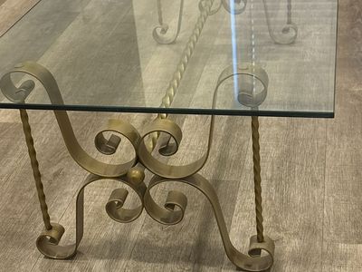 Vintage Gold Wrought Iron Glass Top Coffee Table & End Table Set