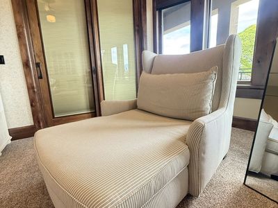 Wingback Chaise Lounge Chair with Lumbar Pillow - Pinstripe Upholstery - Excellent Condition