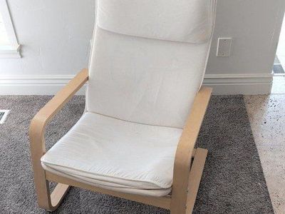 IKEA Armchair - Birch Veneer Frame with White Fabric Cushions