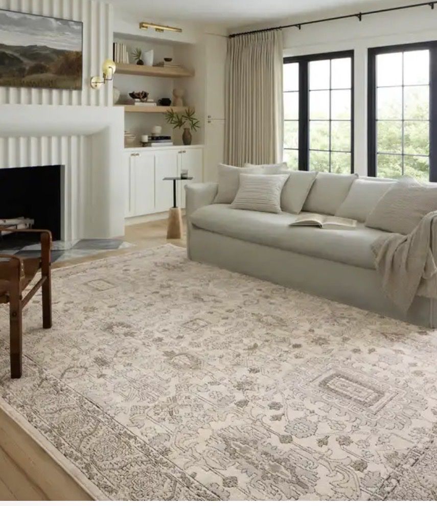 7' - 11" X 10'-6" Large Area Rug- Beige/Gray Ornate Persian-Style Medallion Pattern