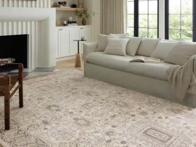 7' - 11" X 10'-6" Large Area Rug- Beige/Gray Ornate Persian-Style Medallion Pattern