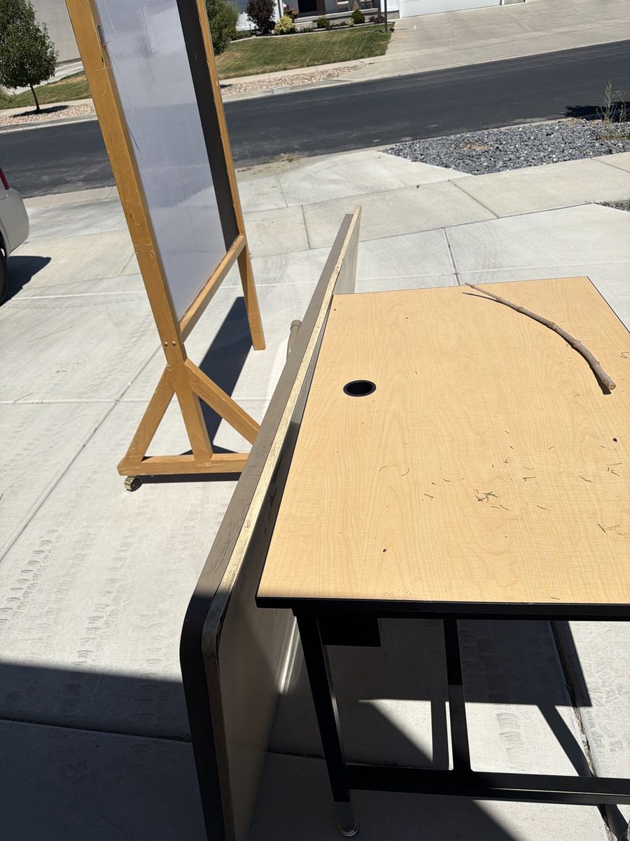 Used School Desk with Black Metal Legs & Light Wood Top - Sturdy and Functional