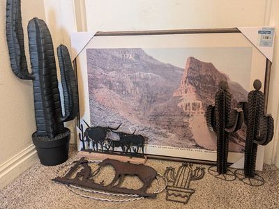 Grand Canyon Framed Wall Art and Southwestern Metal Decor Bundle