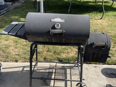 Rivergrille Black Charcoal Grill & Smoker with Side Firebox and Temperature Gauge