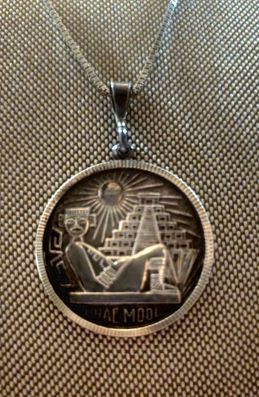 Vntg CHAC MOOL Ster Silver MESOAMERICAN Necklace