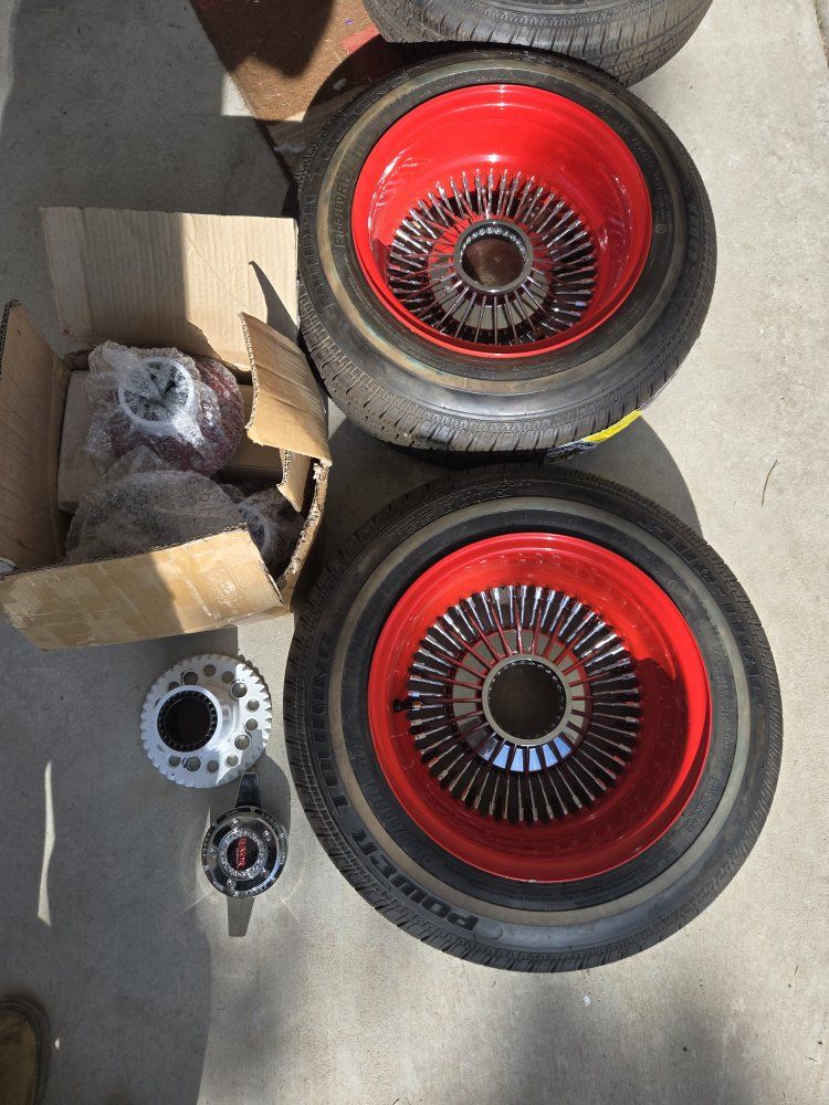 Luxor Wire Wheels & Tires Red Rims Power Tour Lowrider Set of 4