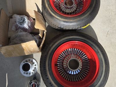 Luxor Wire Wheels & Tires Red Rims Power Tour Lowrider Set of 4