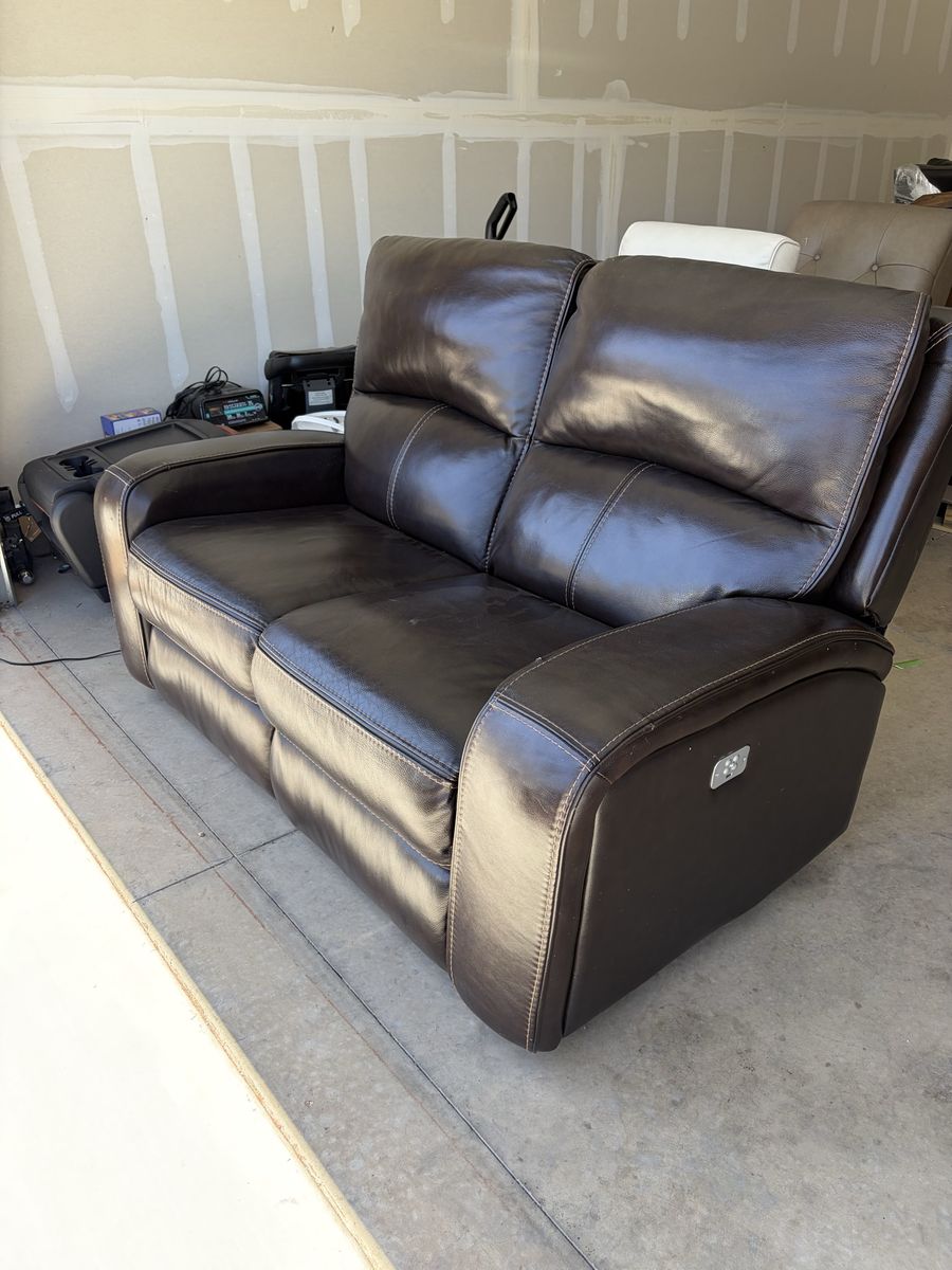 Dark Brown Leather Power Reclining Loveseat