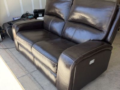 Dark Brown Leather Power Reclining Loveseat