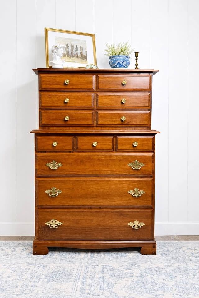 Vintage Solid Wood Tall 7 Drawer Dresser | Vintage Solid Wood Dresser | Vintage Tall Dresser