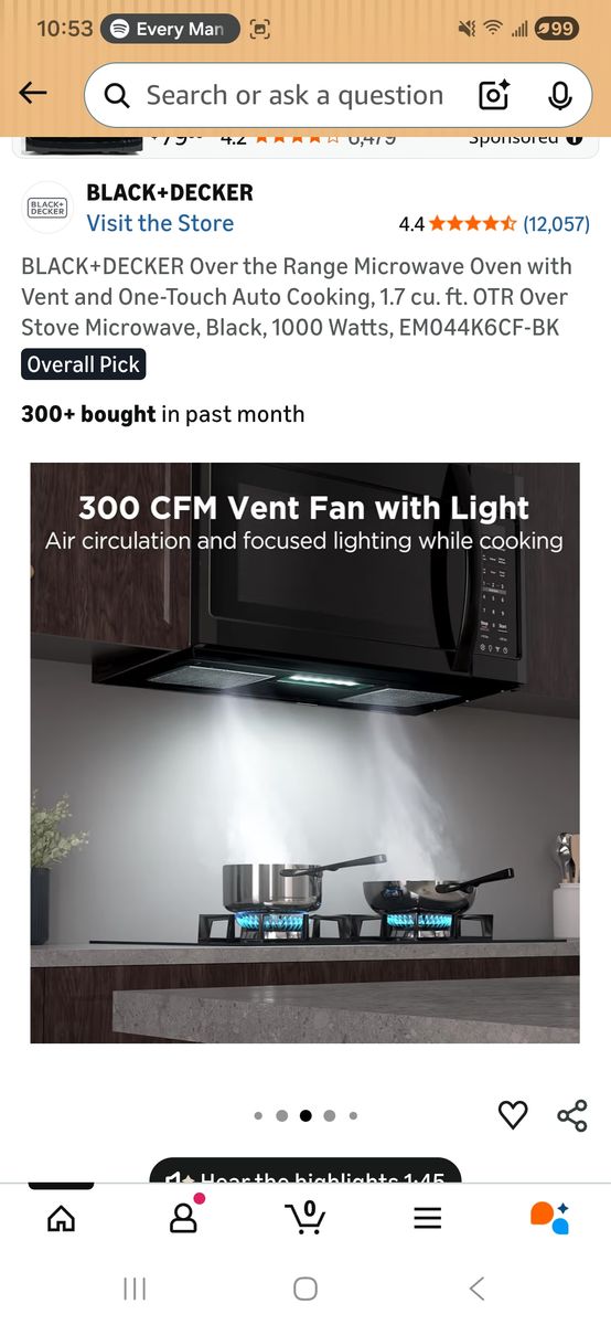 New Black and decker 1.7 cu ft over the range microwave