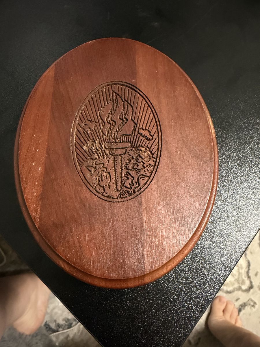 Wooden Torch & Flame Decorative Box with Lid - Round, Engraved Design