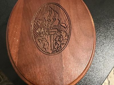 Wooden Torch & Flame Decorative Box with Lid - Round, Engraved Design