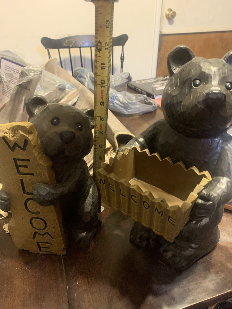 Welcome Bear Figurines - Set of 2 | Rustic Home Decor | 12" Tall & 9" Tall