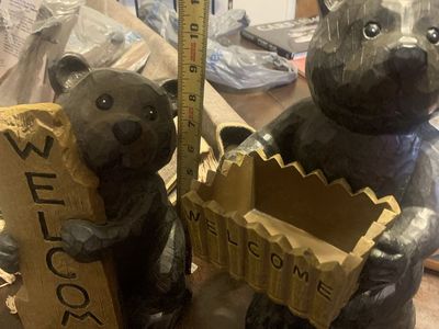 Welcome Bear Figurines - Set of 2 | Rustic Home Decor | 12" Tall & 9" Tall