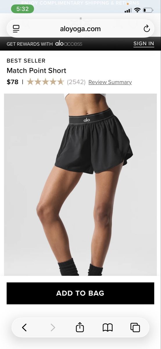 Alo Yoga Match Point Short Black Athletic Shorts