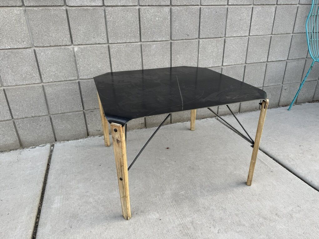 Square Coffee / Side Table Metal Top Wood Legs