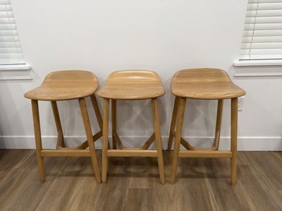 Set of 3 Wood Counter Stools/Bar Stools - Light Wood Finish