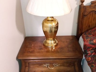 Two Vintage Imperial Brass Table Lamps with White Pleated Shade - Elegant Home Lighting Decor