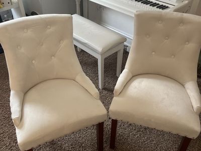 Set of 2 suede/velvet Accent Chairs with Nailhead Trim and Wood Legs