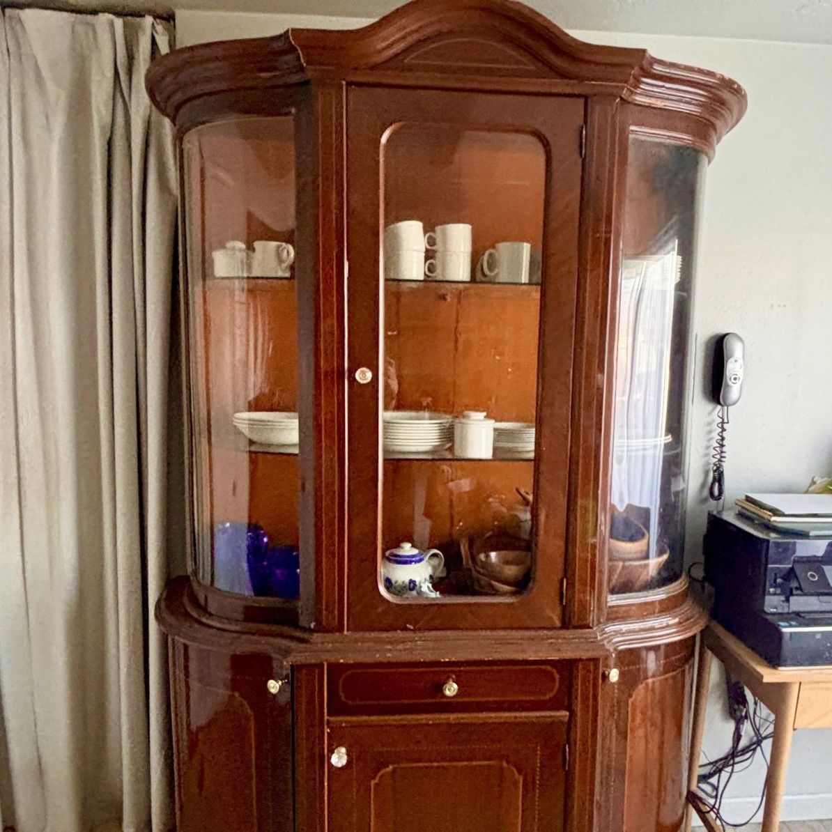 Large Vintage Wood China Cabinet / Display Hutch