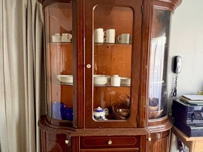 Large Vintage Wood China Cabinet / Display Hutch