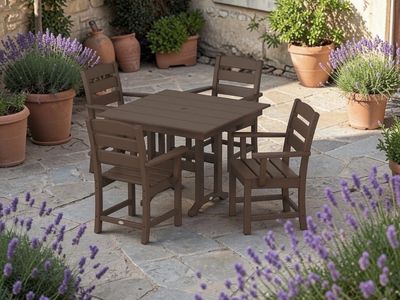 POLYWOOD Lakeside Farmhouse Dining Set – Table + 4 Captain Chairs – Mahogany – BRAND NEW