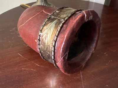 Vintage Handcrafted Red Leather & Brass Accent Vessel Decorative wine chiller.
