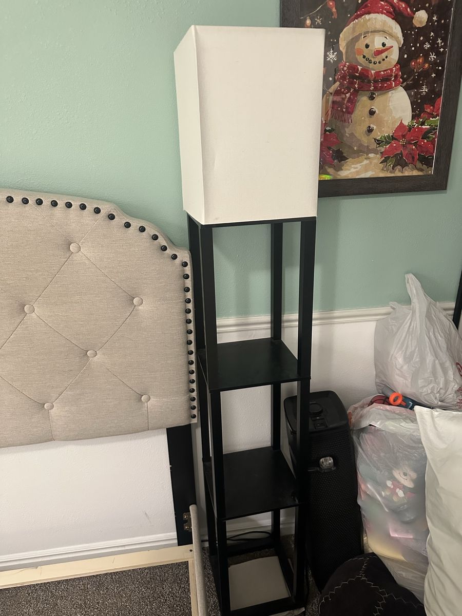 Shelf Floor Lamp w/ Storage – Modern Black & White
