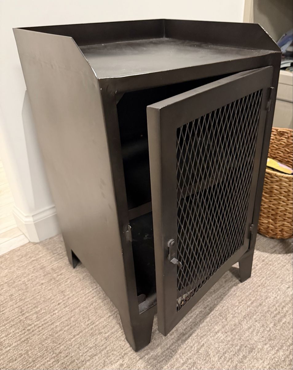 Restoration Hardware metal railroad storage nightstand