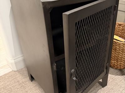 Restoration Hardware metal railroad storage nightstand