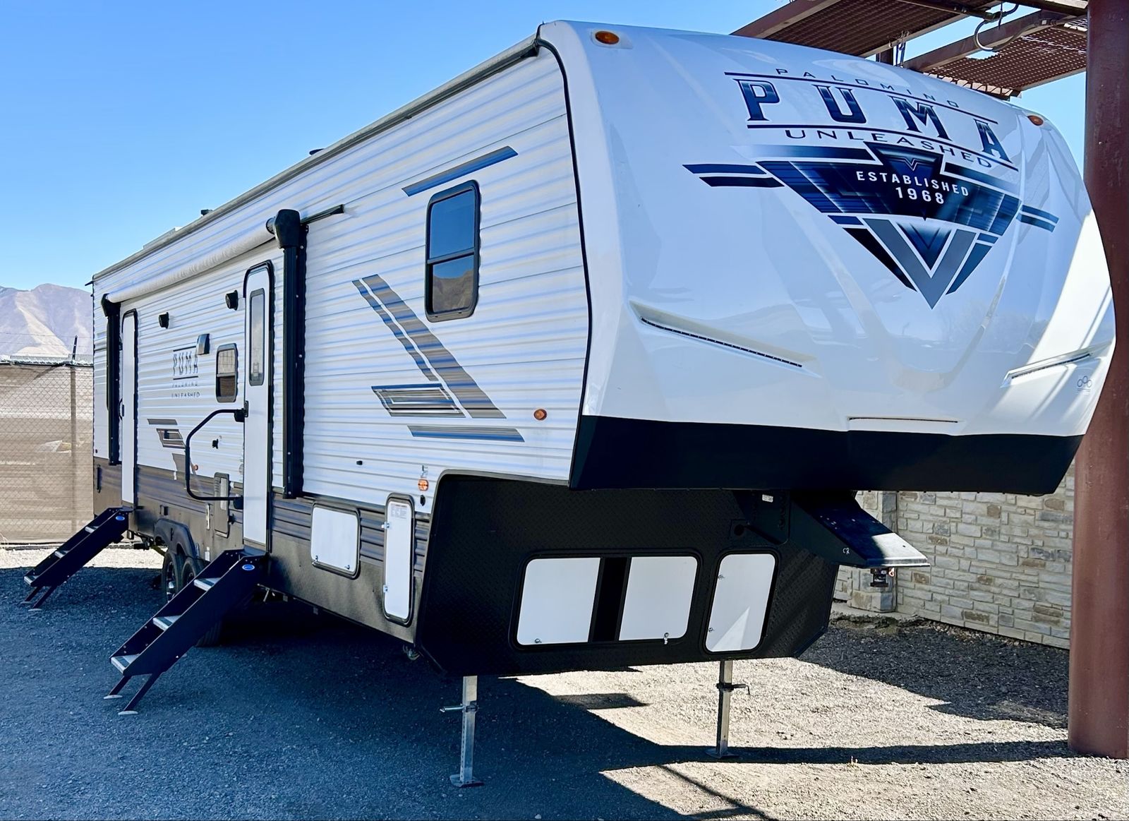 2024 Forest River Palomino Toy Hauler 39 Foot, 4 Seasons, Sleeps 10, Rear Deck, Electric Fireplace, Exccellent Condition