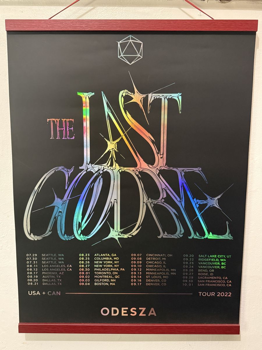 Odesza The Last Goodbye Tour 2022 Poster - USA + CAN Dates, Holographic Print, Red Magnetic Frame