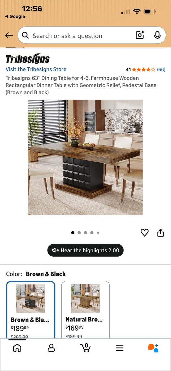 Tribesigns 63" Dining Table for 4-6