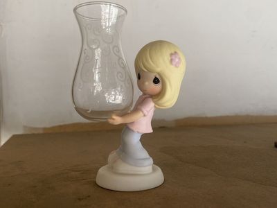 Precious Moments Figurine with Glass Vase Holder