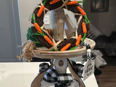 Tiered Farmhouse Decor Tray with Interchangeable Seasonal Decor - Rustic Kitchen Island Centerpiece