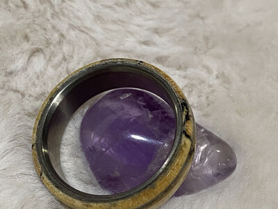 Titanium Band w. Spalted Maple & Abalone Shell. Size 13