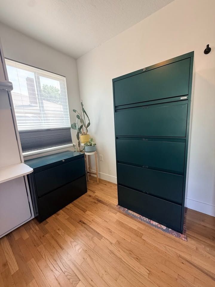 Set of 2 Dark Green Vintage Filing Cabinets