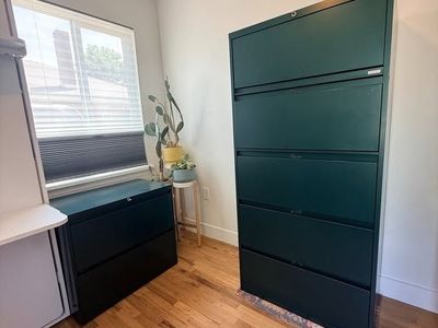 Set of 2 Dark Green Vintage Filing Cabinets