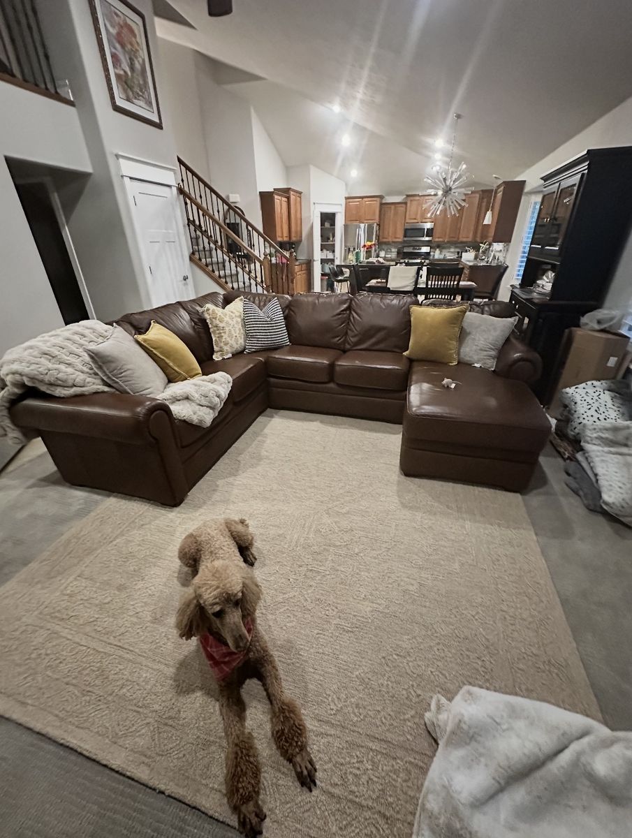 Beautiful Full Leather Sectional Sofa with Chaise very little use