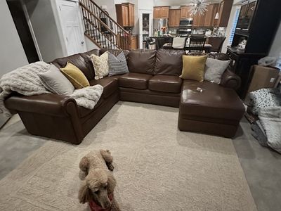 Beautiful Full Leather Sectional Sofa with Chaise very little use