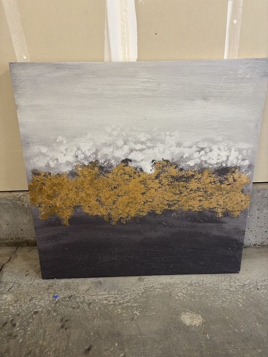 Abstract Gold & Gray Canvas Art  40” x 40” - Modern Wall Decor