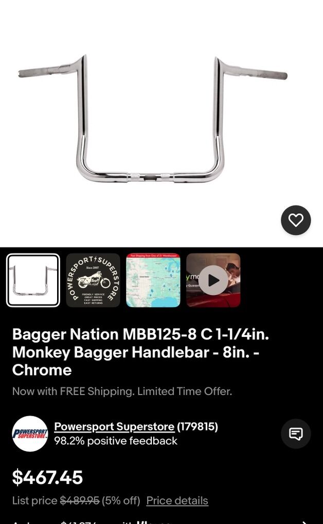 8 Inch Chrome Bagger Bars