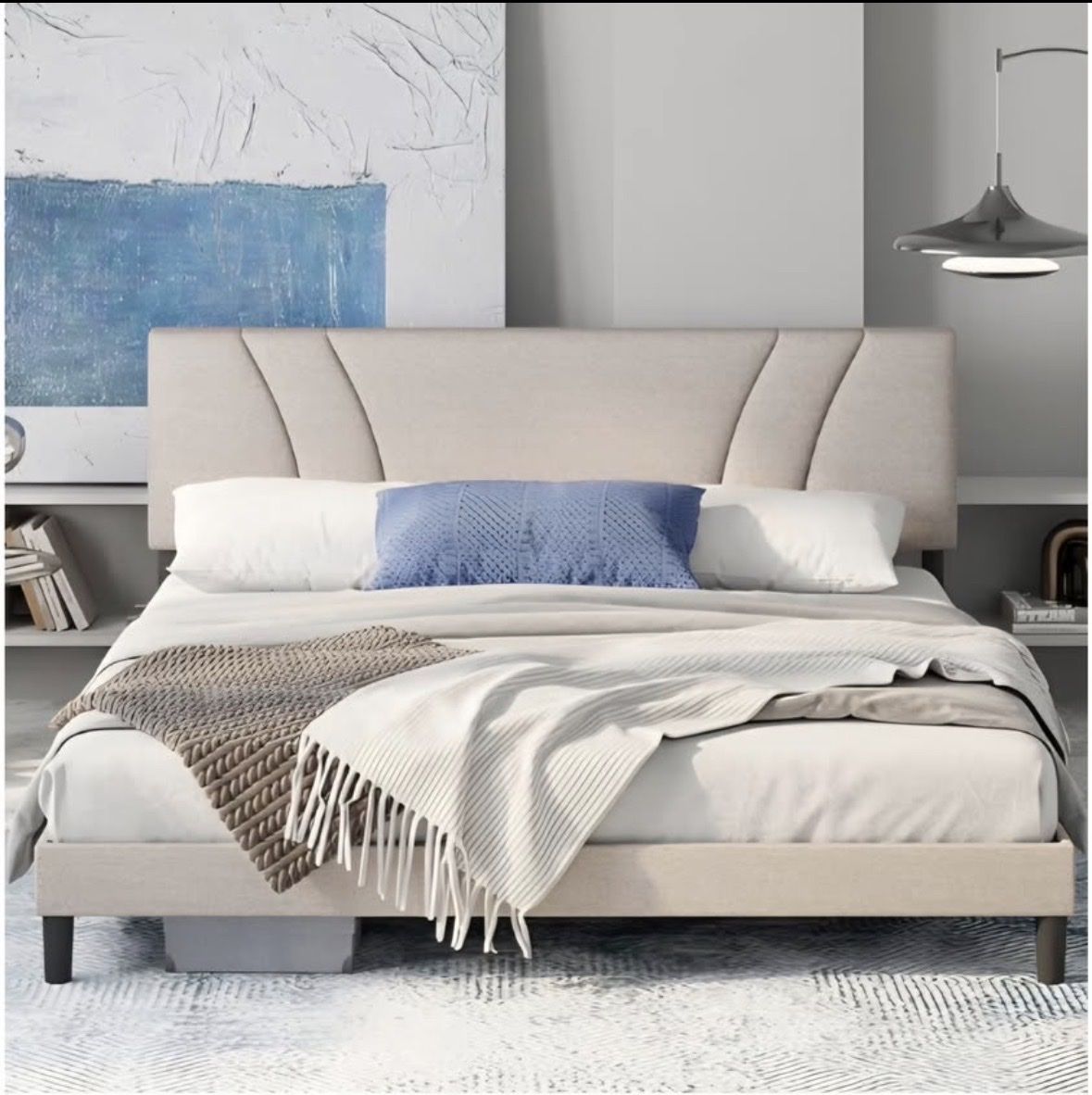King Bed Frame, Upholstered Platform